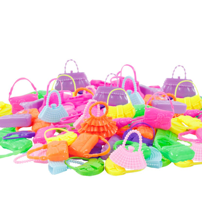 32 Item/Set Doll Accessories=10 Mix Fashion Cute Dress+ 4 Glasses+ 6 Necklaces+2 Handbag+ 10 Shoes Dress Clothes for Barbie Doll