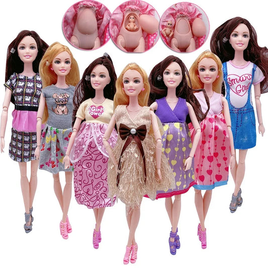Handmade 11.5Inches Pregnant Doll Mom Have 2Pcs Baby in Her Tummy With 1Pc Clothes Educational Dolls Girl Toy for Barbie Gift