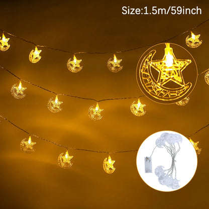 Moon Star Led String Lights Eid Mubarak Decor Ramadan Decoraion for Home 2024 Ramada Kareem Muslim Islam Al Adha Party Supplies
