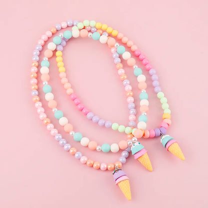Makersland Kids Necklaces for Girls Ice Cream Pendant Beaded Resin Necklace Candy Color Cartoon Cute Jewelry Christmas Presents