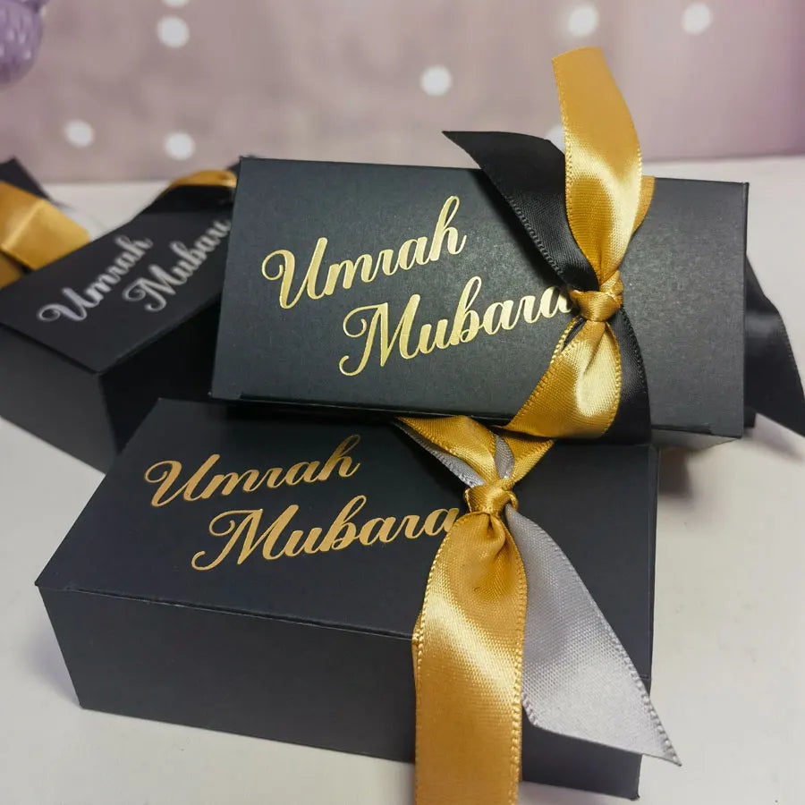 Umrah Mubarak Cardboard Treat Gift Boxes for Islam Eid Ramadan Mubarak Candy Box Goody Gifts Boxes Crafting Cookie Boxes（black）