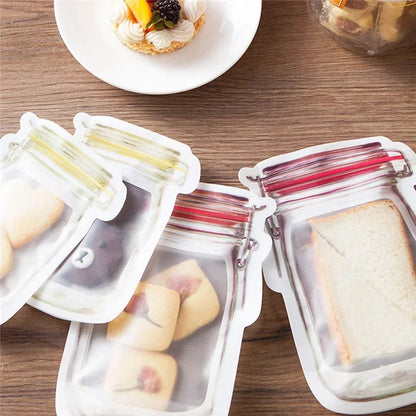 Kitchen Storage 5-20pcs Reusable Mason Jar Zipper Bags Grocery Candy Jar Food Storage Bags Portable Cookies Bags Kitchen Food