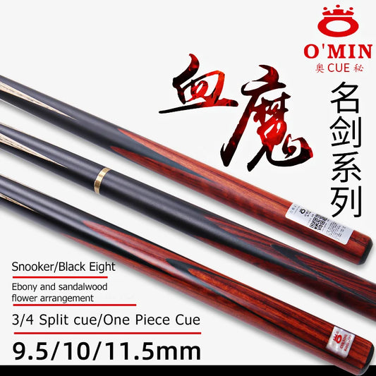 Omin-Billiard Cue Snooker Stick Blood Sandalwood  Ash Wood Shaft 3/4 Split One Piece Cues Tip Size 9.5 10 11.5mm With Extender