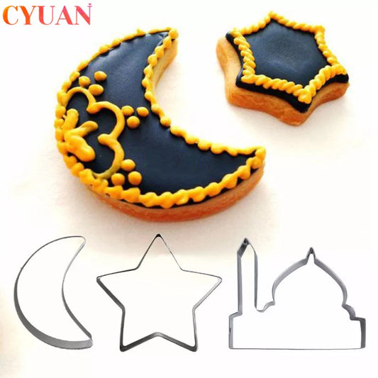 EID MUBARAK Cookie Cutter Set Moon Star Biscuit Mold Happy Eid Party Cake Baking Tools Ramadan Decoration Kareem Party Supplies