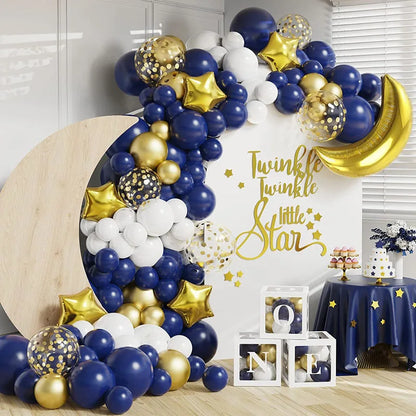 Twinkle Little Star Party Decorations Navy Blue Moon Star Balloon Garland Arch Kit for Baby Shower Ramadan Eid Mubarak Decor