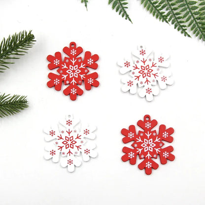 12pcs/Lot DIY White&Red Christmas Printed Wooden Pendants Ornaments for Kids Christmas Gifts Xmas Tree Ornaments Decorations