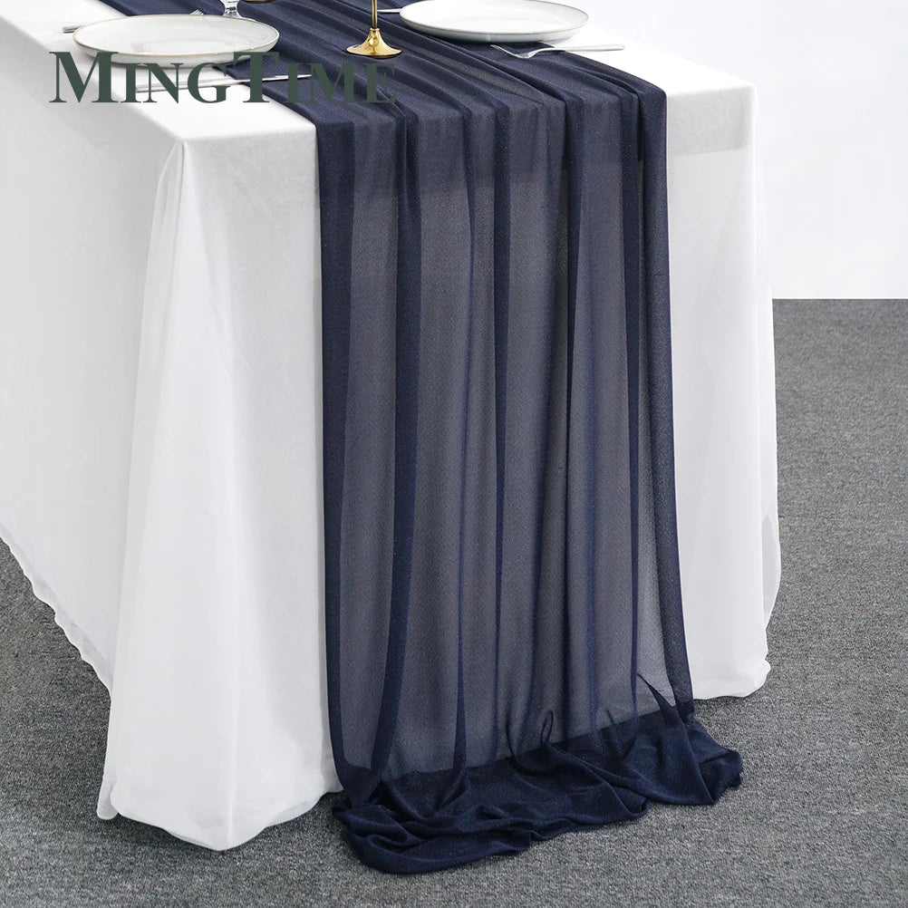 Sheer Chiffon Luxury Solid Colorful Table Runner Blue Rustic Boho Wedding Party Bridal Shower Birthday Home Christmas Decoration