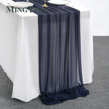Sheer Chiffon Luxury Solid Colorful Table Runner Blue Rustic Boho Wedding Party Bridal Shower Birthday Home Christmas Decoration