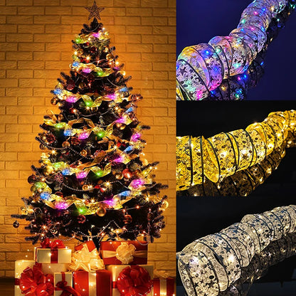 1-10m Christmas Luminous Lights Decoration Golden Christmas Ribbon Fairy String Lights for Home Party Christmas Supplies Decor