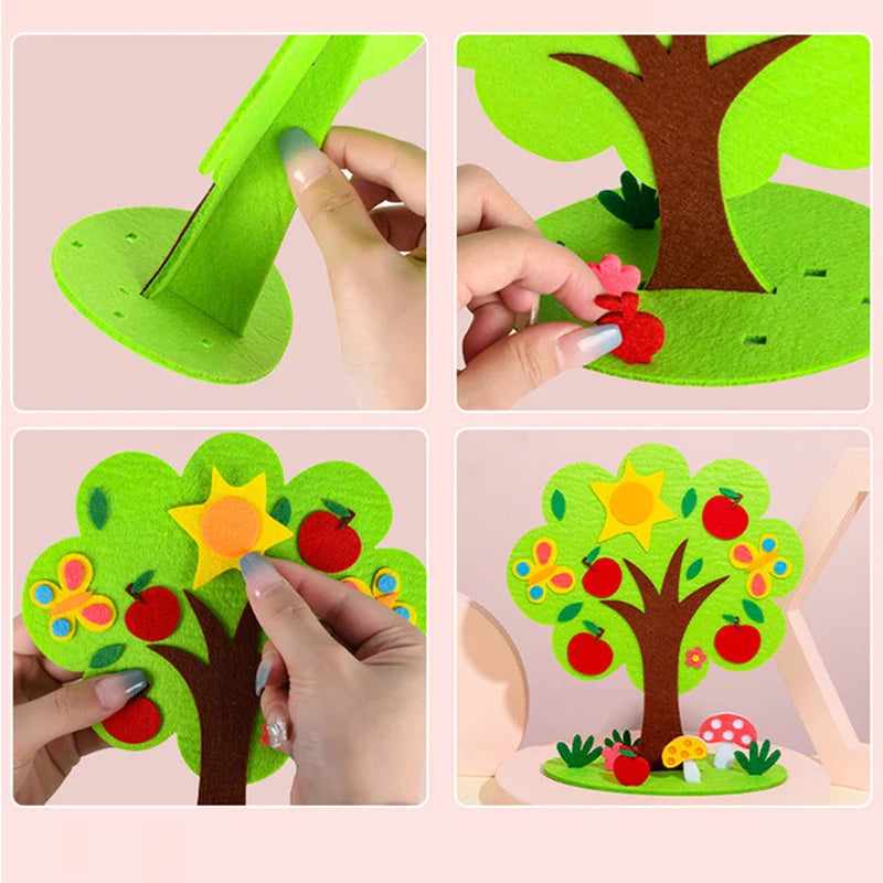 DIY Handmade Four Seasons Tree Crafts Toys Non-Woven Material Paste Game Kindergarten Teaching Aids Home Decor Kids Puzzle Toys