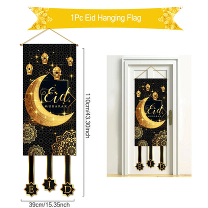 Eid Mubarak Decoration 2024 Hanging Flag Ramadan for Home Door Islamic Muslim Party Decor Ramadan Kareem Banner Eid Al-Fitr Gift