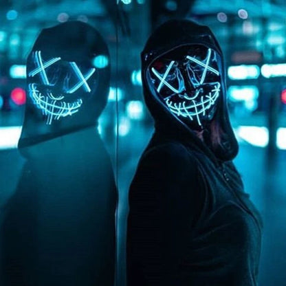 1P Scary Halloween Colplay Light Up Purge Mask Halloween Masquerade Party LED Face Masks for Kids Men Women Mask Glowing in Dark