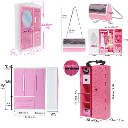 43 Pcs/Set Mix Style Doll Furniture Wardrobe Mini Dress Shoes Glasses Bag Hangers 40 Accessories for Barbie Doll Kids Gift Toys