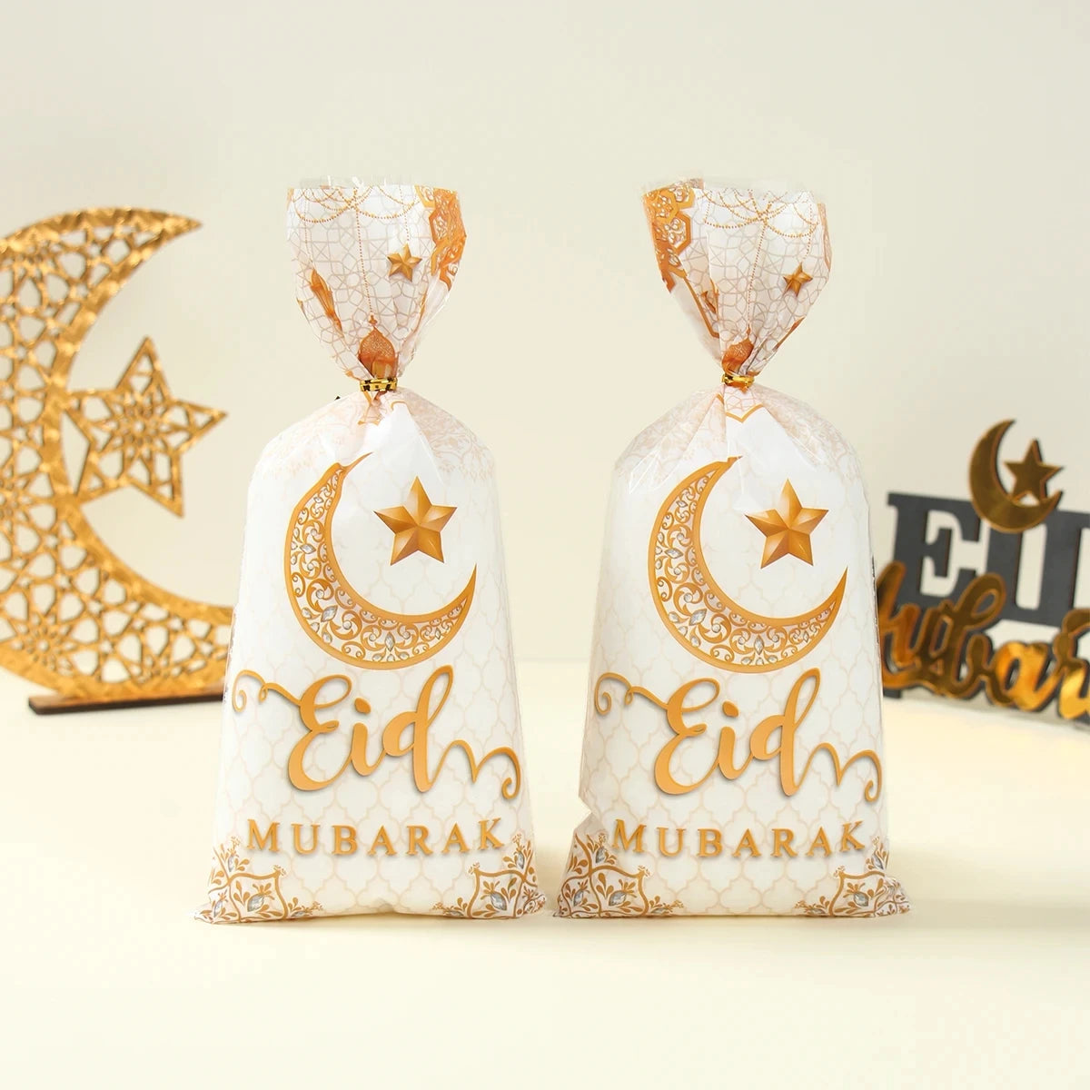 10pcs Eid Mubarak Gift Bags Plastic Candy Cookie Bag Ramadan Kareem Decoration 2024 Islamic Muslim Party Supplies Eid Gifts