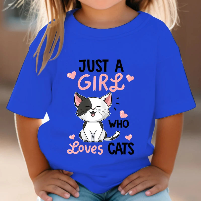 Just a Girl Who Loves Cats Tshirt Girls Y2k Harajuku Animal Summer Fashion Kids Clothes Funny Graphic Cute Cat Lover Streetwear