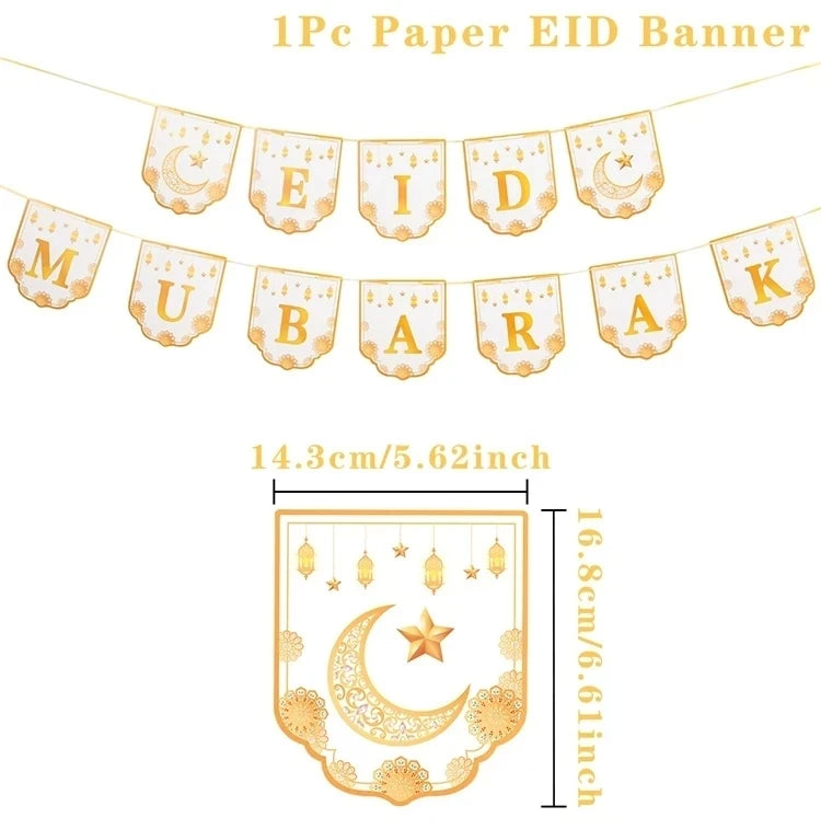 Eid Mubarak Banner Bunting Balloons Plates Tablecloth Kareem Ramadan Decoration for Home 2024  Muslim Islamic Party Supplies