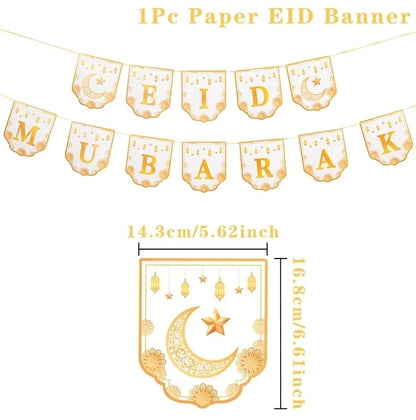 Eid Mubarak Banner Bunting Balloons Plates Tablecloth Kareem Ramadan Decoration for Home 2024  Muslim Islamic Party Supplies