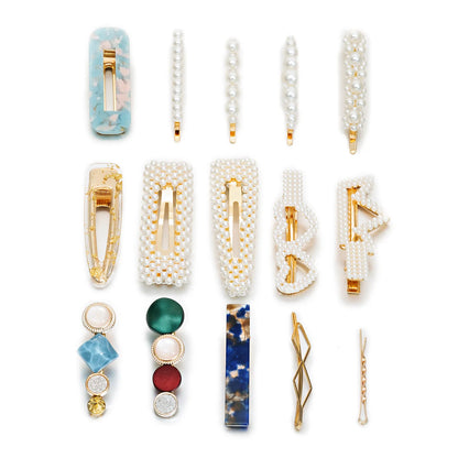 Acrylic Barrettes Headwear Pearl Hair Clip Sets for Women Fashion Geometric Hairpins Hair Accessories Headdress Girl Bobby Clip