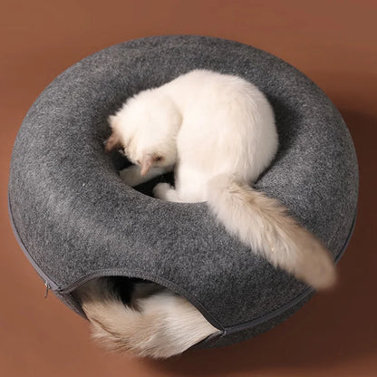 Donut Cat Bed for 2 Cats Detachable Pet Cat Tunnel Interactive Game Toy Dual-Use Felt Indoor Kitten Sports Equipment Cat Supplie