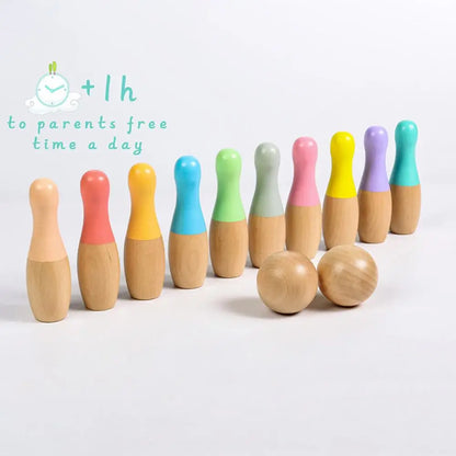 Wooden Bowling Toy Fine Workmanship Safe Use Wooden Kids Indoor Outdoor Bowling Toys Kids Bowling Set Interactive Toy