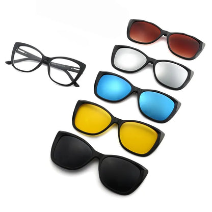 HJYFINO 5 Lenes Magnet Sunglasses Clip Mirrored Clip on Sunglasses Clip on Glasses Men Polarized Clip Custom Prescription Myopia