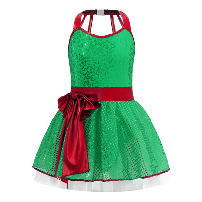 Girls Christmas Dance Dress Sleeveless Ballet Skating Gymnastics Leotard Tutu Xmas Carnival Party Cosplay Performance Costume