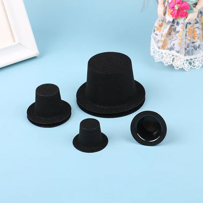 10Pcs Miniature Black Hat Mini Doll Hat Doll House Ornament Hand Weaved Dollhouse Accessories 3 Sizes