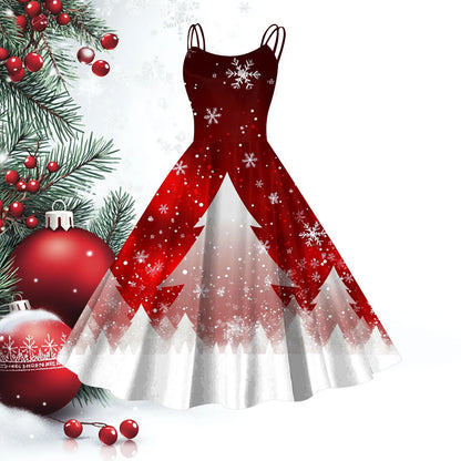 Women Christmas Print Vintage Dresses Slim Fit Sleeveless 1950s Evening Party Prom Dress Plus Size Evening Large Swing Dress