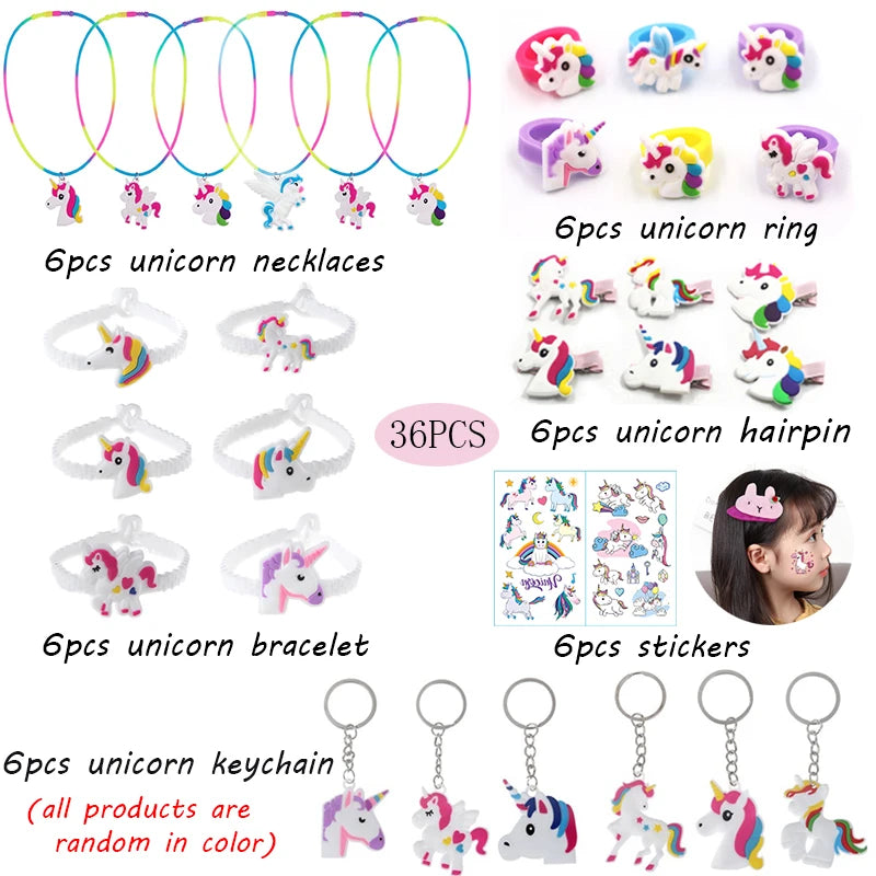 Unicorn Party Supplies Pinata Birthday Party Favors Kids Unicorn Necklace Bracelet Ring Hairpin Keychain Christmas Gifts