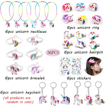 Unicorn Party Supplies Pinata Birthday Party Favors Kids Unicorn Necklace Bracelet Ring Hairpin Keychain Christmas Gifts