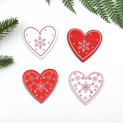 12pcs/Lot DIY White&Red Christmas Printed Wooden Pendants Ornaments for Kids Christmas Gifts Xmas Tree Ornaments Decorations