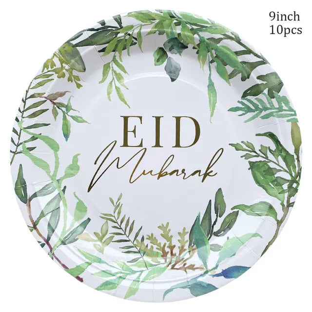 EID Mubarak Ramadan Decoration Gold Green Leaves Eid Al-Fitr Party Supplies Muslim Islamic Festival Party DIY Decorations