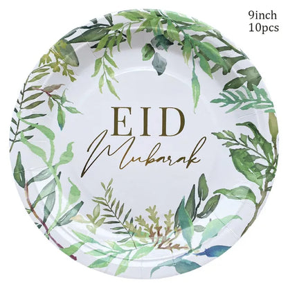 EID Mubarak Ramadan Decoration Gold Green Leaves Eid Al-Fitr Party Supplies Muslim Islamic Festival Party DIY Decorations