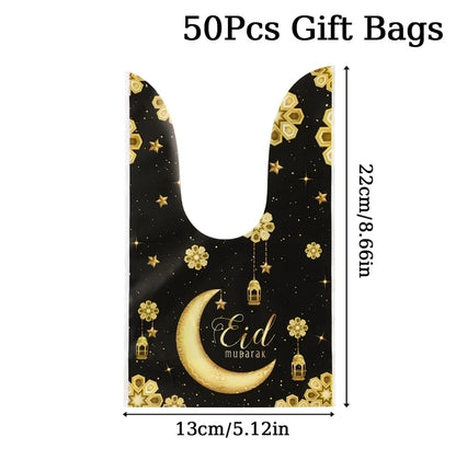 10pcs Eid Mubarak Gift Bags Plastic Candy Cookie Bag Ramadan Kareem Decoration 2024 Islamic Muslim Party Supplies Eid Gifts