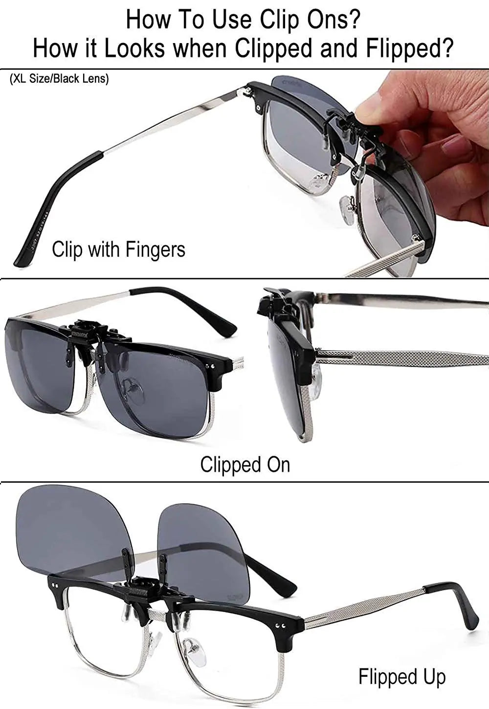 2PCS Clip on Sunglasses Polarized Driving Glasses Clip Up Clip-On Glasses Night Vision for Driving Fishing Cycling Walking