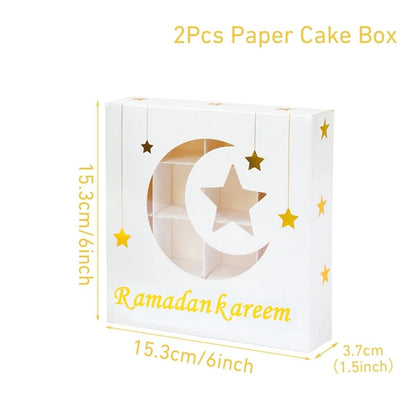 2Pcs Eid Mubarak Gift Box Candy Cake Chocolate Packaging Box Ramadan Kareem Home Decoration 2024 Islamic Muslim Party Supplies