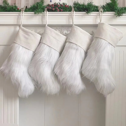 Christmas Stocking Pink White  Fur  Christmas Tree Ornaments Decor Christmas Gift Bags New Year