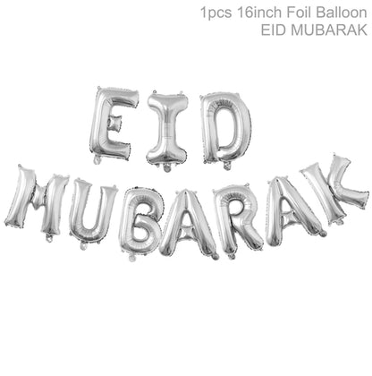 Eid Mubarak Banner Bunting Balloons Plates Tablecloth Kareem Ramadan Decoration for Home 2024  Muslim Islamic Party Supplies