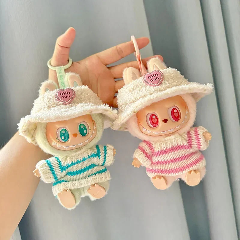 Mini Doll'S Clothes Outfit Accessories for Korea Labubu V1 V2 Idol Sitting Party Pink and White Striped Sweater Cup Clothing