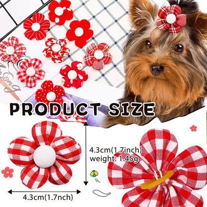 10/20pcs Flower Dog Hair Bow Red Style Valentine's Day Decorate Dog Bowknot With Rubber Bands for Small Dog Puppy Accessories