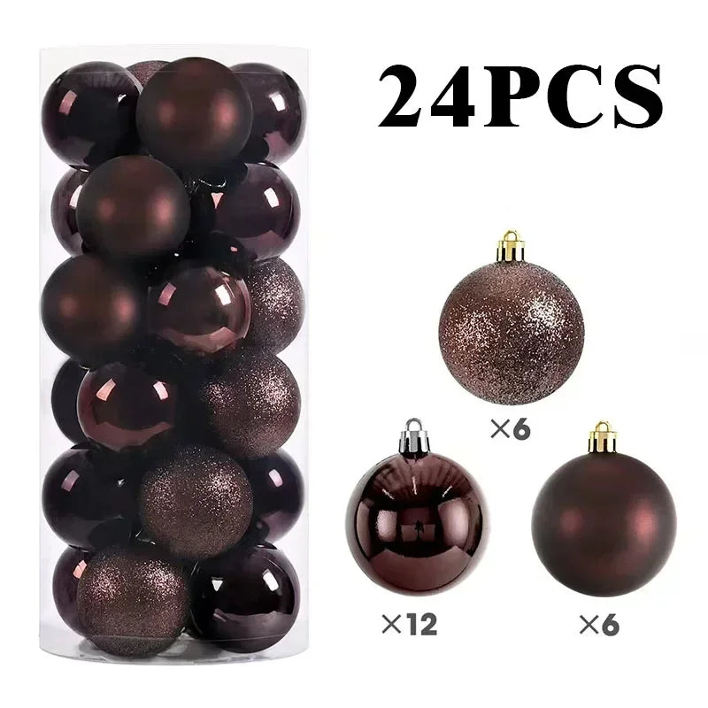 24/Pcs 8CM Christmas Ball Ornaments Set Painted Plastics Christmas Tree Pendant Decoration Christmas Decoration Accessories