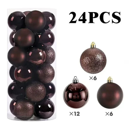 24/Pcs 8CM Christmas Ball Ornaments Set Painted Plastics Christmas Tree Pendant Decoration Christmas Decoration Accessories