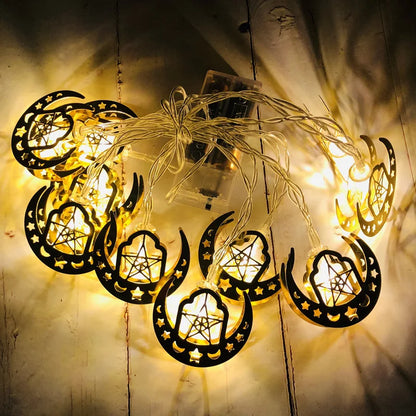 Moon Star Led String Lights EID Mubarak Ramadan Kareem Decoration for Home Islam Muslim Event Party Supplies Eid Al-Fitr Decor