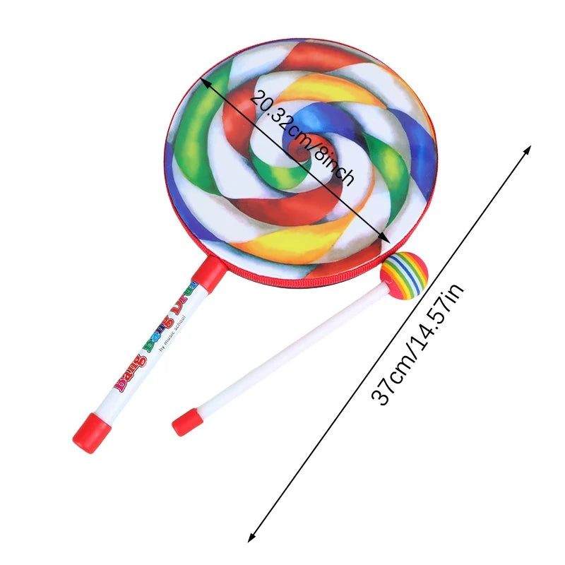 6Inch 8Inch 10Inch Lollipop Hand Drum Percussion Colorful Dance Props Infant Musical Toys Teaching Aids Children's Gift