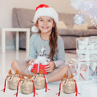 5/10Pcs Christmas Reindeer Candy Gift Bag Velvet Santa Sacks Drawstring Gift Bags Christmas Decoration Kids New Year Party Gift