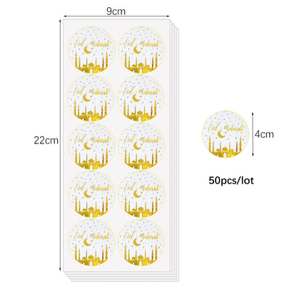 50pcs Ramadan Stickers Eid Mubarak Gift Paper Lable Seal Stickers Ramadan Kareem Decoration 2024 Islamic Muslim Party Supplies