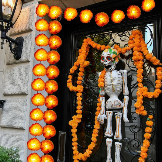Marigold Garland Light Artificial Marigold Flowers String Light Diwali Decor Halloween Day of the Dead Atmosphere Decorations