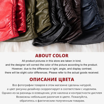 Classic Pleated Leather Gloves Women Color Real Leather Gloves Women Sheepskin Genuine Leather Winter Gloves Women-2081