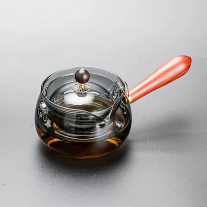 Japanese Style High Borosilicate Glass Teapot 17oz Loose Leaf Tea Pot Tea Steeper Wooden Handle Non Dripping Spout Kettle