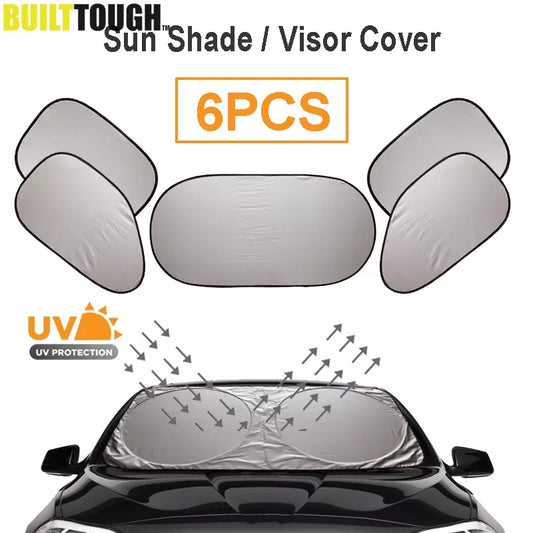 DSJ 6pcs Silver Car Sun Shade Front Window Sun Blind Screen Shield Protector Windscreen Windshield Visor Cover Block Sunshade UV